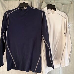 Under Armour Men’s Compression Mock Neck Shirts - Navy Blue and white